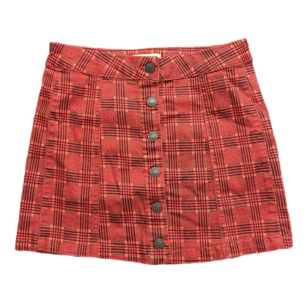 Sky and Sparrow | Rust Plaid Button-Front Mini Skirt